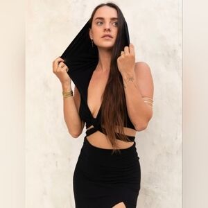 Black Hooded Cutout Dress